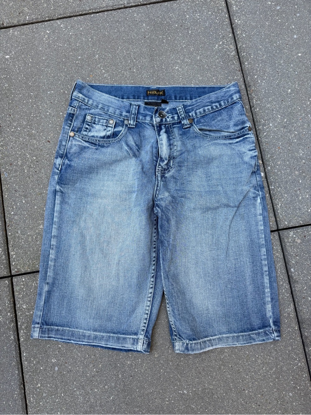Helix Y2K Baggy Denim Jorts Mens 30 Embroidered Long Shorts